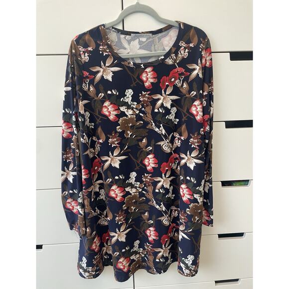 Arianna by Howard's Navy Floral Long Sleeve Swing Dress / Tunic Women's Size S/M - Picture 1 of 10